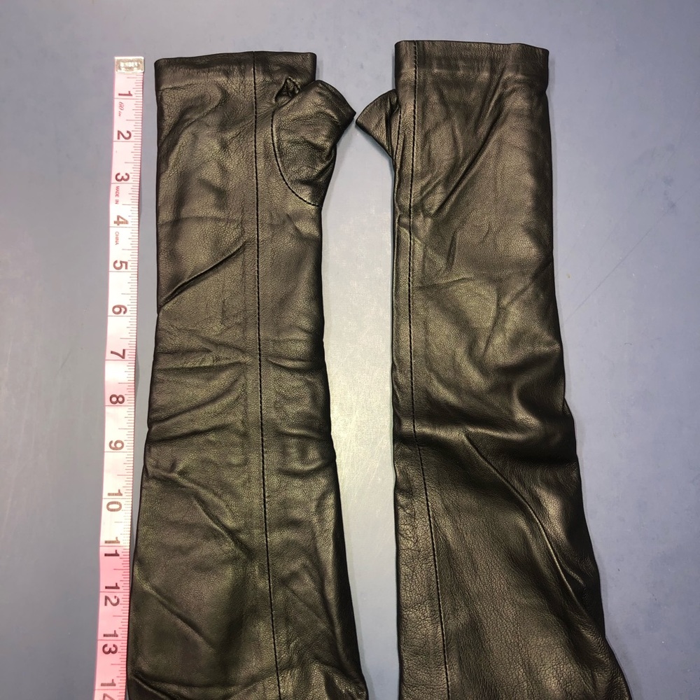 Fingerless Black Leather Gloves, Cashmere Inside